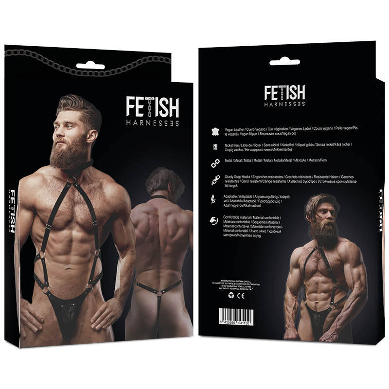FETISH SUBMISSIVE ATTITUDE - ARNÊS DE COURO ECOLÓGICO MASCULINO COM TIRAS JOGADORAS