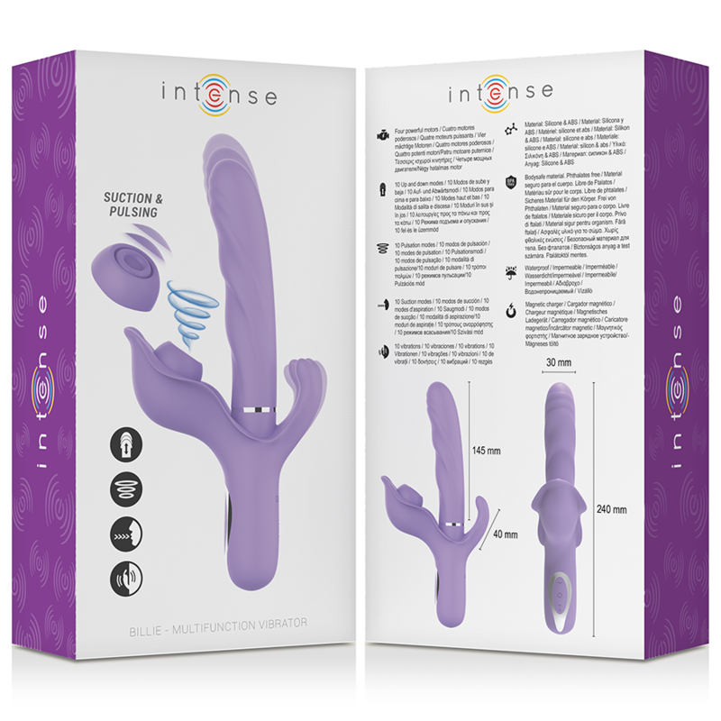 INTENSE - VIBRADOR MULTIFUNCIONAL RECARREGÁVEL BILLIE ESTIMULANDO ONDAS COM BOTÃO ROXO
