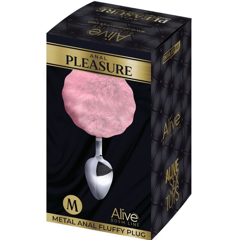 ALIVE - PLUG PRAZER ANAL METAL LISO FLUFFY Rosa TAMANHO M
