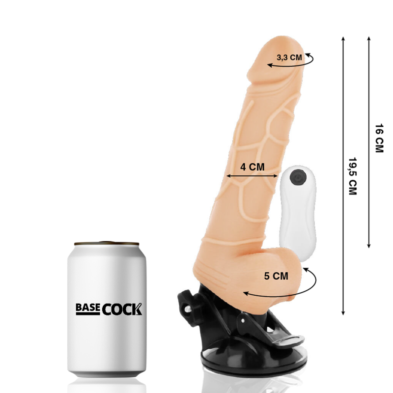 BASECOCK - VIBRADOR REALISTA CONTROLE REMOTO Claro COM TESTÍCULOS 19.5 CM -O- 4 CM