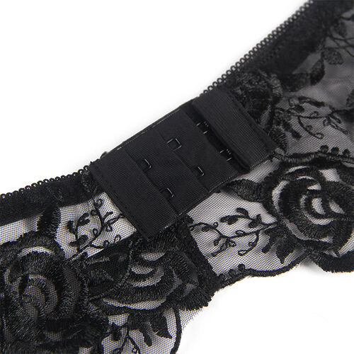 SUBBLIME - CONJUNTO DE 3 PEAS SUTI + TANGA + LIGA ESTAMPADO FLORAL PRETO