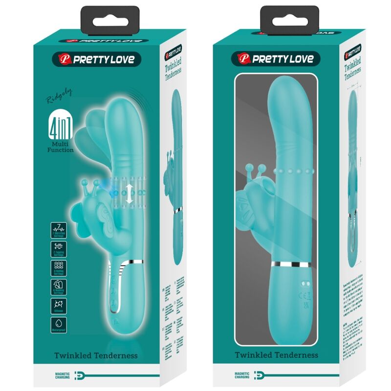 PRETTY LOVE - VIBRADOR COELHO MULTIFUNÇÕES 4 EM 1 BUTTERFLY AQUA Verde