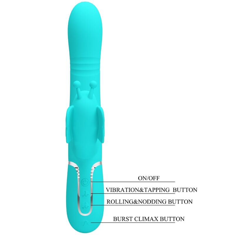 PRETTY LOVE - VIBRADOR COELHO MULTIFUNÇÕES 4 EM 1 BUTTERFLY AQUA Verde