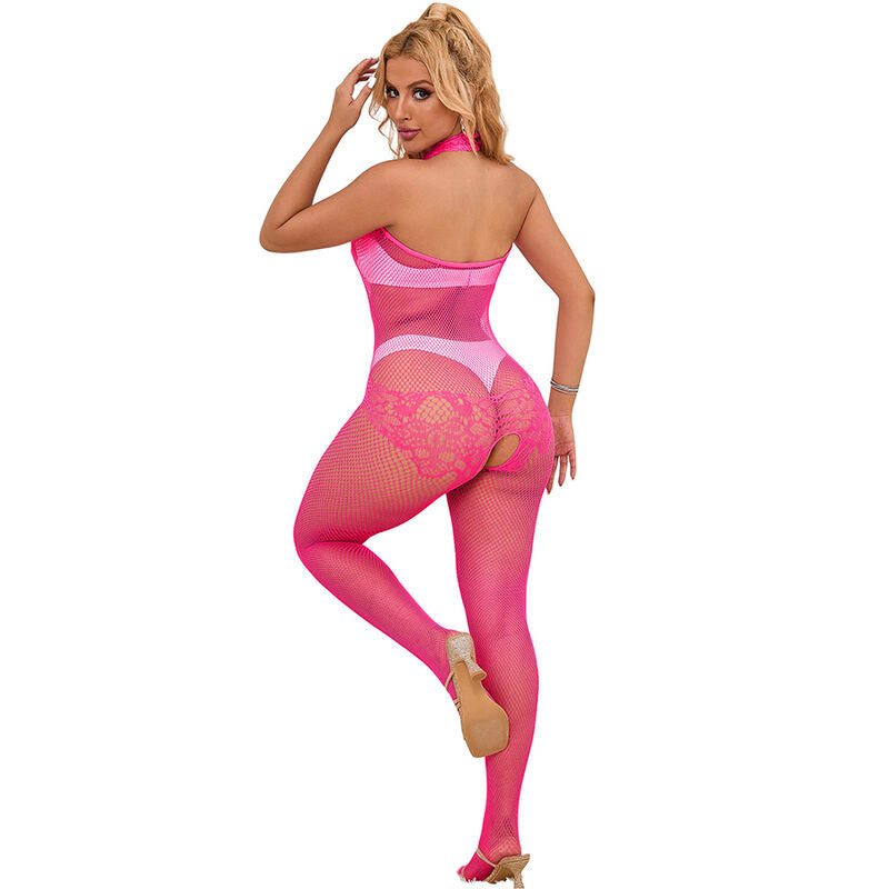 SUBBLIME - 952389 BODYSTOCKING SEM FUNDO DE REDE E RENDA COM GOLA ALTA Rosa TAMANHO ÚNICO