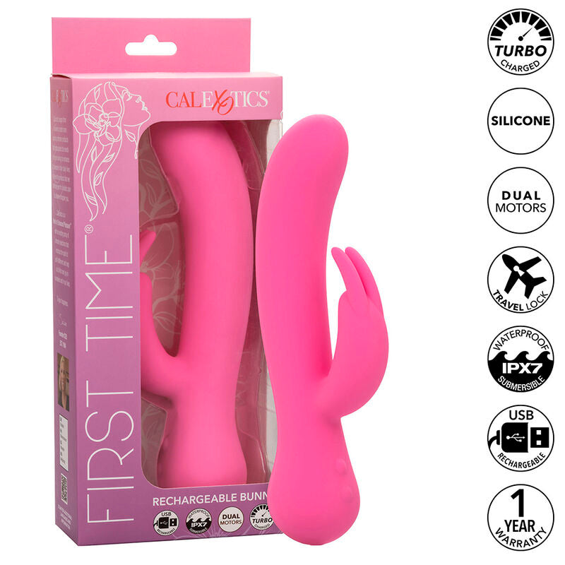 CALEXOTICS - FIRST TIME VIBRADOR COELHO RECARREGÁVEL Rosa