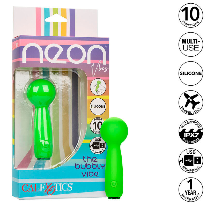CALEXOTICS - NEON VIBES BUBBLY VIBE O MINI MASSAGEADOR 10 VIBRAÇÕES Verde