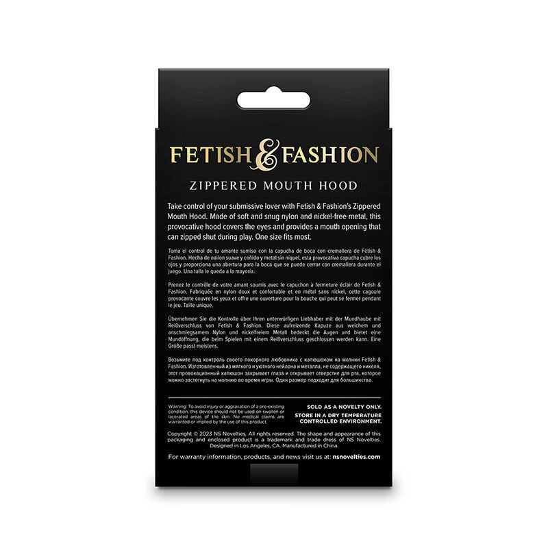 NS NOVELTIES - FETISH & FASHION FECHADO BOCA COM ZÍPER CAPUZ NYLON PRETO