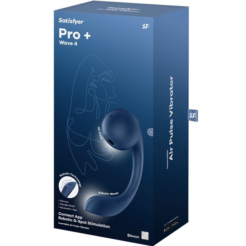 SATISFYER - PRO+ WAVE 4 ESTIMULADOR DE PONTO G E AIR PULSE APLICATIVO GRATUITO Azul ESCURO