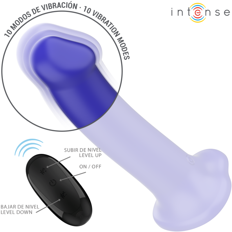 INTENSE - VIBRADOR VICTORIA COM VENTOSA 10 VIBRAÇÕES Azul ESCURO CONTROLE REMOTO
