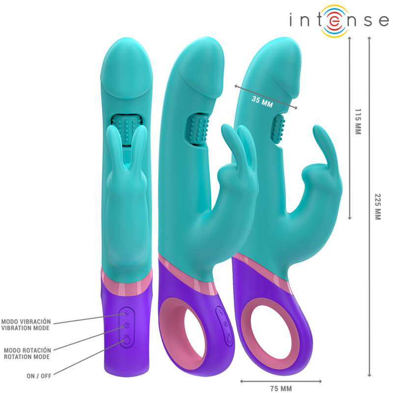 INTENSE - MONICA RABBIT VIBRADOR COM ESTIMULADOR G-SPOT ROTATIVO Azul