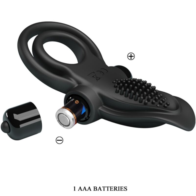 PRETTY LOVE - ANEL VIBRATÓRIO DUPLO + ESTIMULADOR DE CLITÓRIS 10 VIBRAÇÕES PRETO