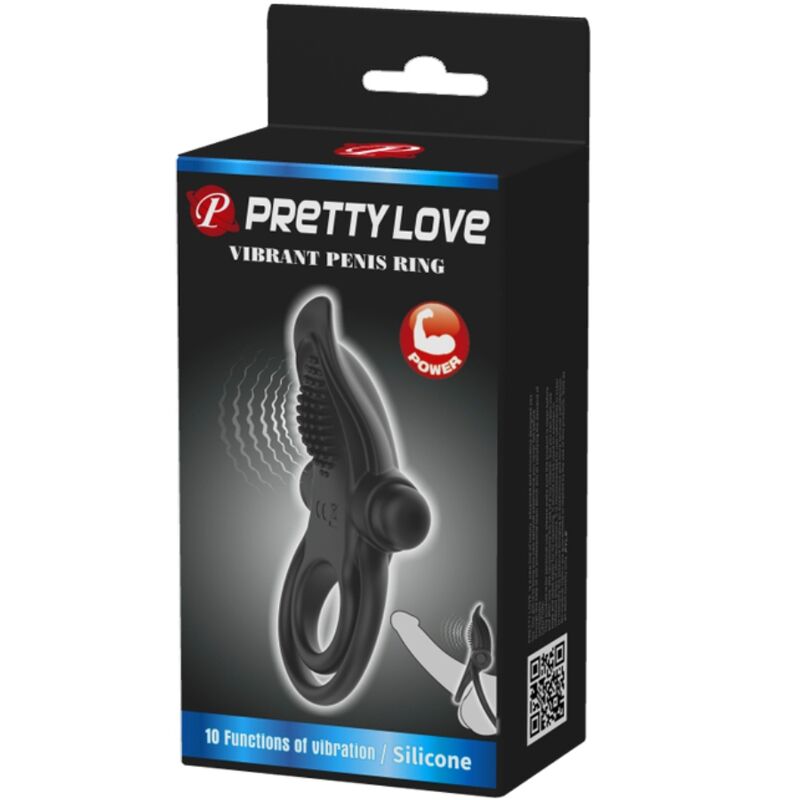 PRETTY LOVE - ANEL VIBRATÓRIO DUPLO + ESTIMULADOR DE CLITÓRIS 10 VIBRAÇÕES PRETO