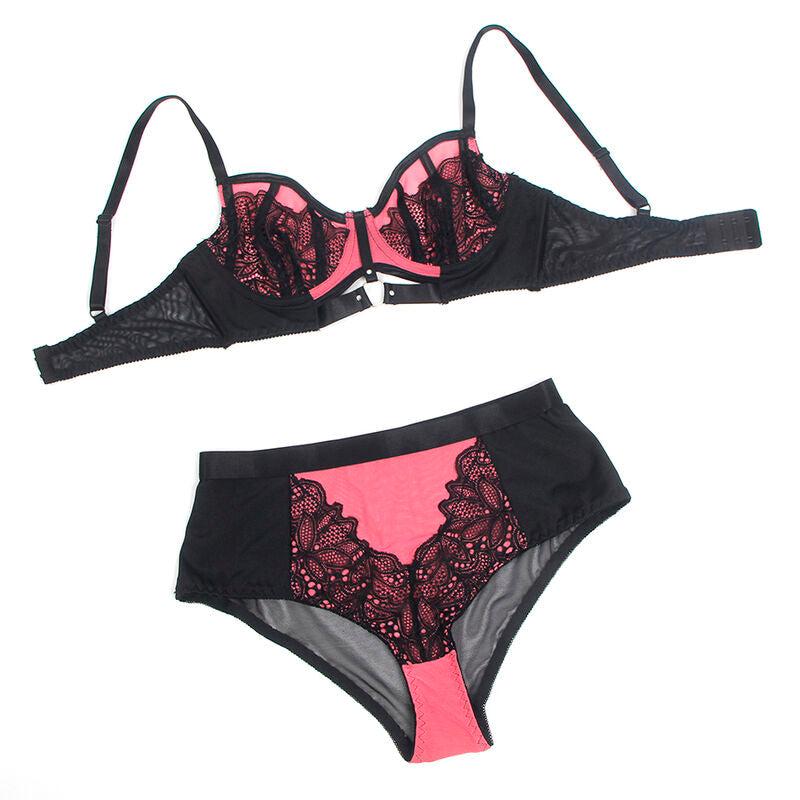 SUBBLIME - 955571 CONJUNTO DE SUTIÃ DE COURO Verde COM ZÍPER DE MALHA Rosa S/M