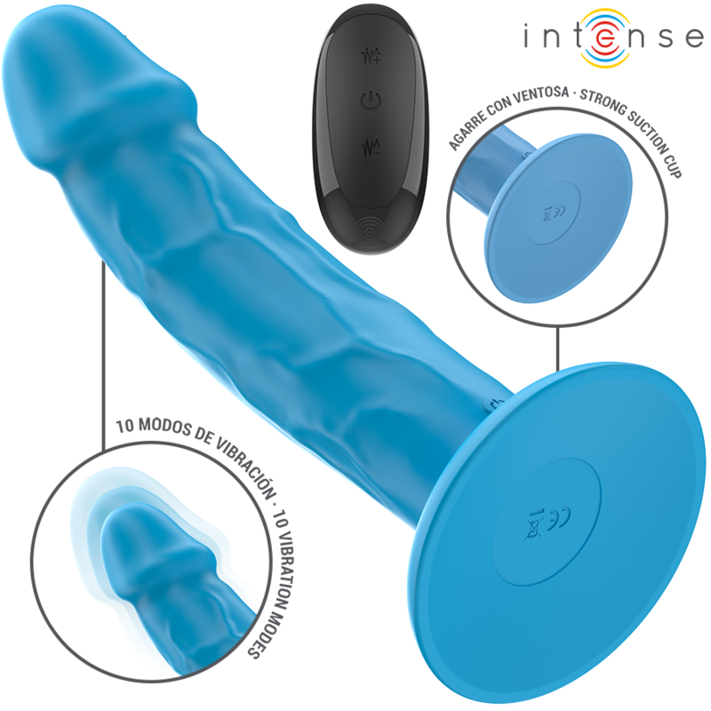 INTENSE - VIBRADOR REALÍSTICO PHOEBE 10 VIBRAÇÕES CONTROLE REMOTO Azul