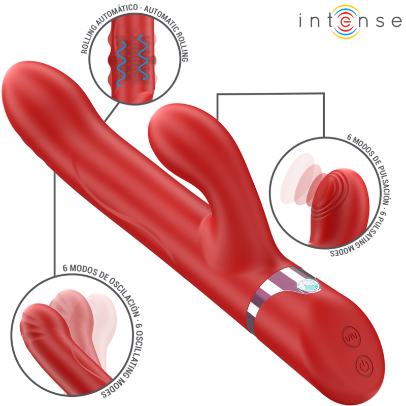 INTENSE - LELE VIBRADOR MULTIFUNCIONAL ROTATIVO & OSCILAÇÃO & ESTIMULAÇÃO VERMELHO