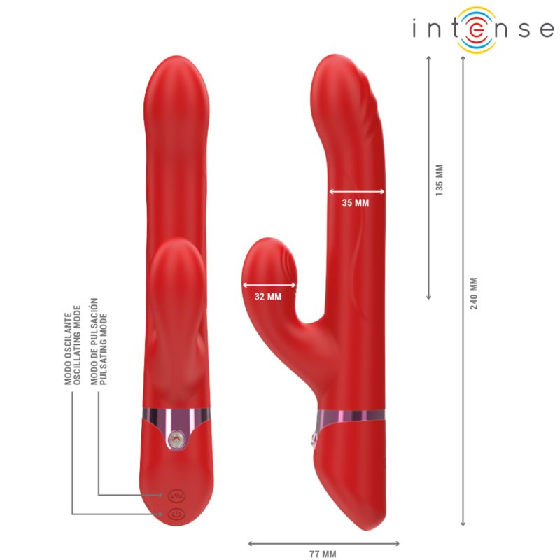 INTENSE - LELE VIBRADOR MULTIFUNCIONAL ROTATIVO & OSCILAÇÃO & ESTIMULAÇÃO VERMELHO