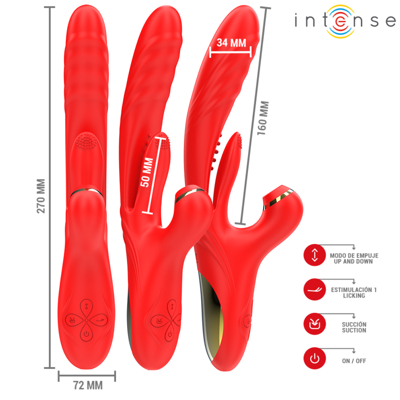 INTENSE - VIBRADOR MULTIFUNCIONAL KAROL THRUST & STIMULATION & ONDAS ESTIMULANTES VERMELHO