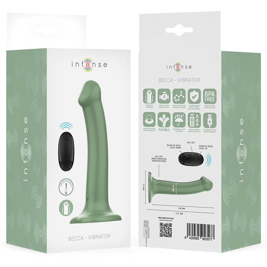 INTENSE - VIBRADOR BECCA COM VENTOSA 10 VIBRAÇÕES Verde CONTROLE REMOTO