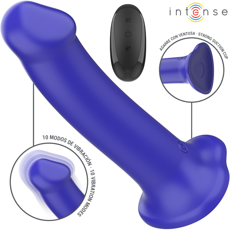 INTENSE - VIBRADOR VICTORIA COM VENTOSA 10 VIBRAÇÕES Azul ESCURO CONTROLE REMOTO