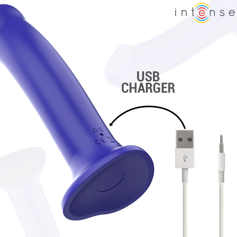 INTENSE - VIBRADOR VICTORIA COM VENTOSA 10 VIBRAÇÕES Azul ESCURO CONTROLE REMOTO