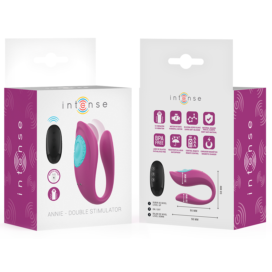 INTENSE - ANNIE VIBRADOR E ESTIMULADOR EM FORMA DE U ROXO CONTROLE REMOTO