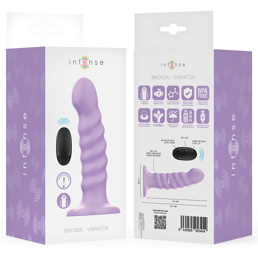 INTENSE - VIBRADOR BRENDA TAMANHO M DESIGN ESPIRAL 10 VIBRAÇÕES ROXO CONTROLE REMOTO