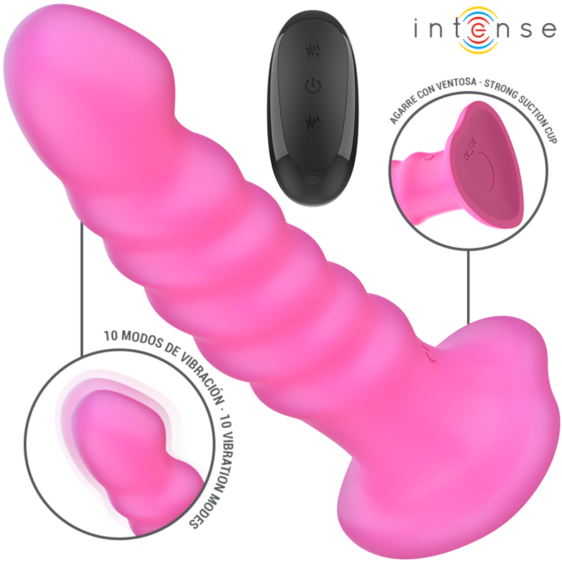 INTENSE - VIBRADOR CINDY TAMANHO L DESIGN ESPIRAL 10 VIBRAÇÕES Rosa CONTROLE REMOTO