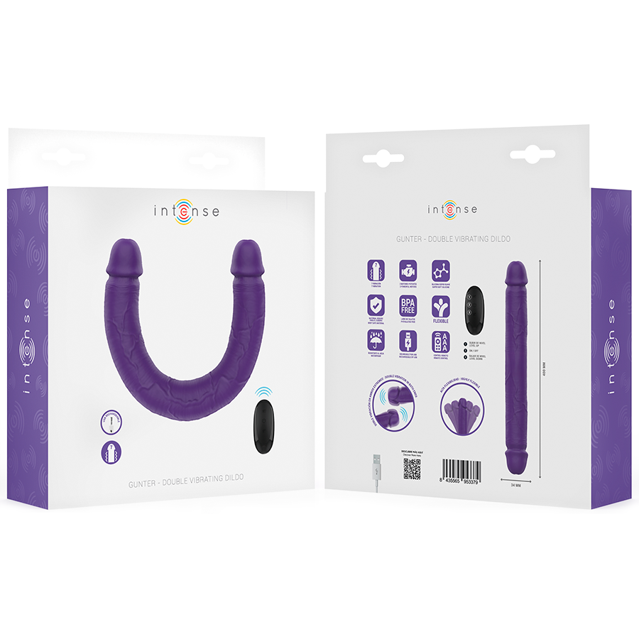 INTENSE - GUNTER DILDO VIBRADOR DUPLO 40 CM ROXO CONTROLE REMOTO