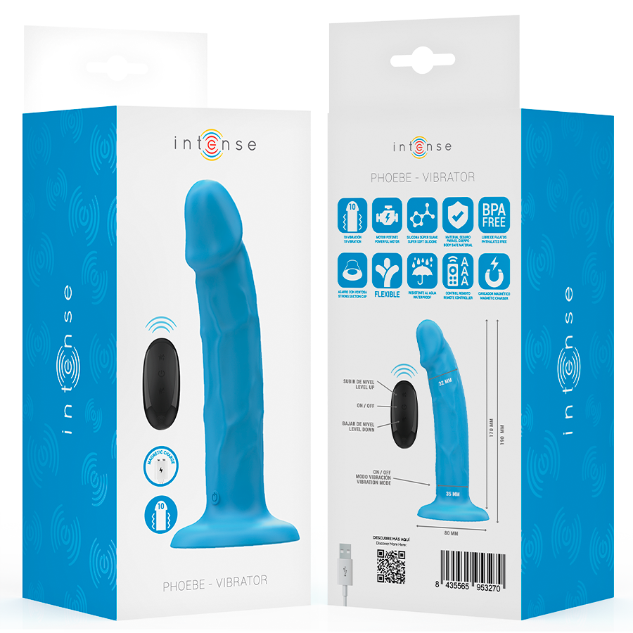 INTENSE - VIBRADOR REALÍSTICO PHOEBE 10 VIBRAÇÕES CONTROLE REMOTO Azul